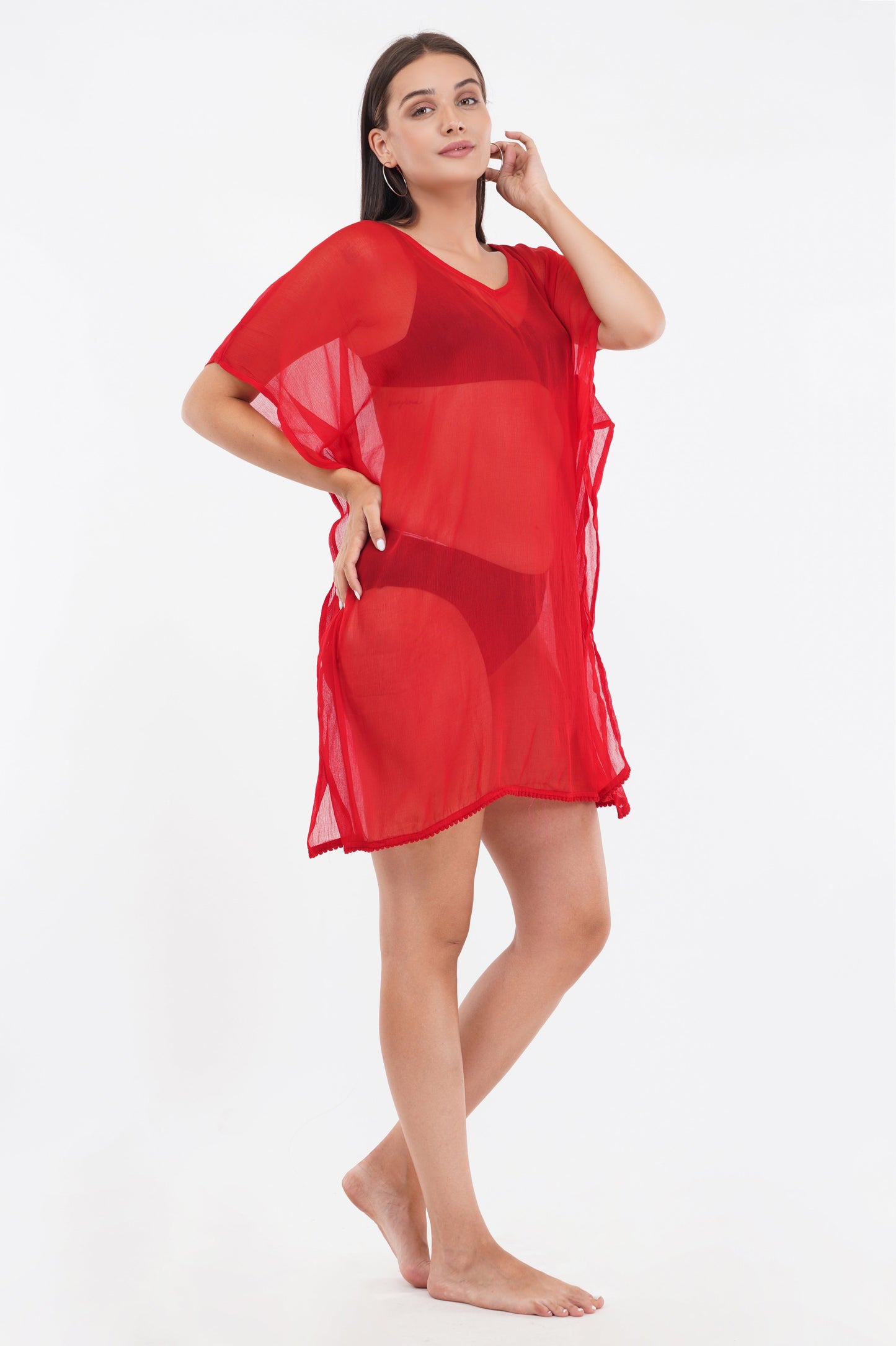 Red Beach Kaftan with Lace     