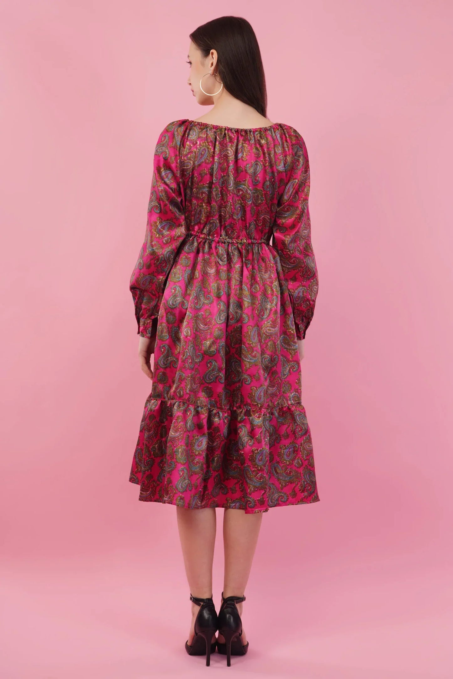 Fuchsia Flared Long Tier Dress
