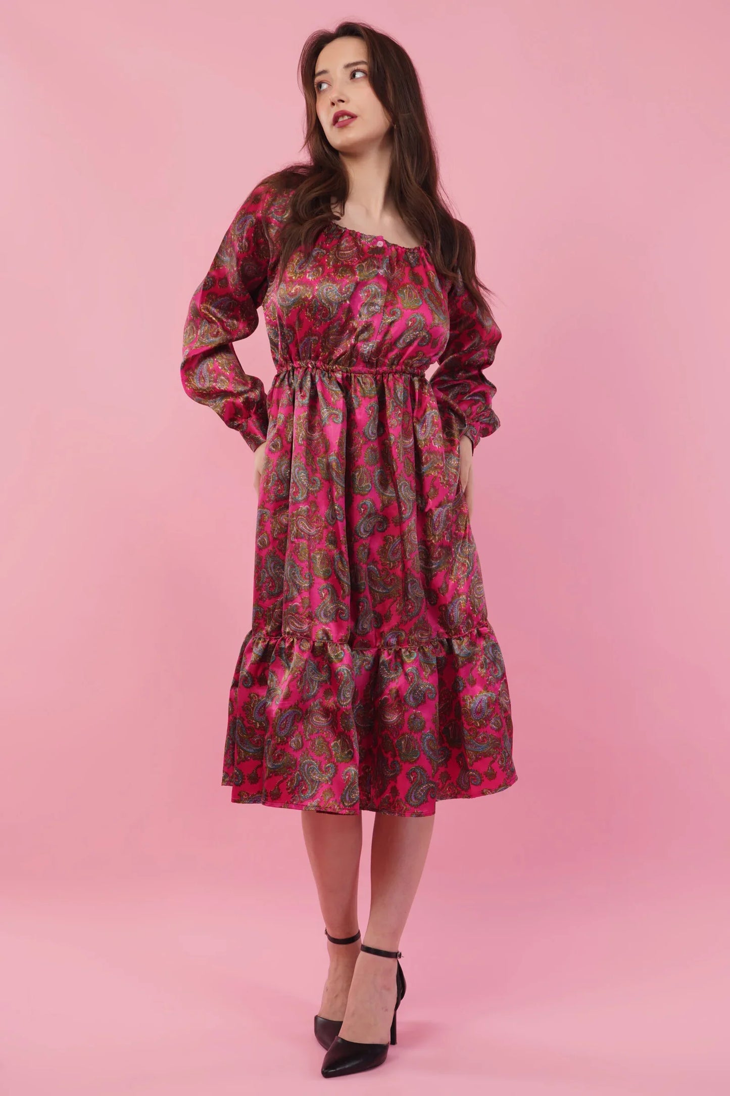 Fuchsia Flared Long Tier Dress