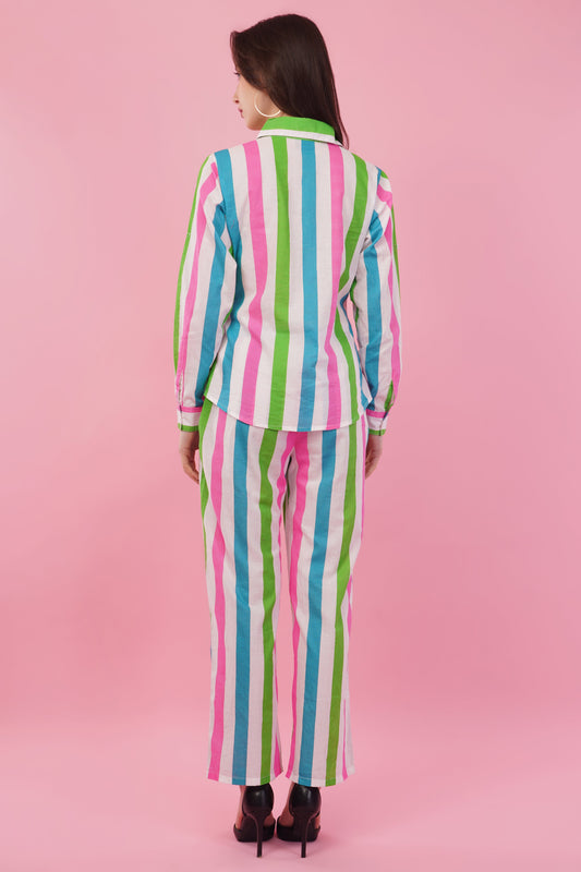 Striped Cotton Shirt & Pant Co-Ord  Set