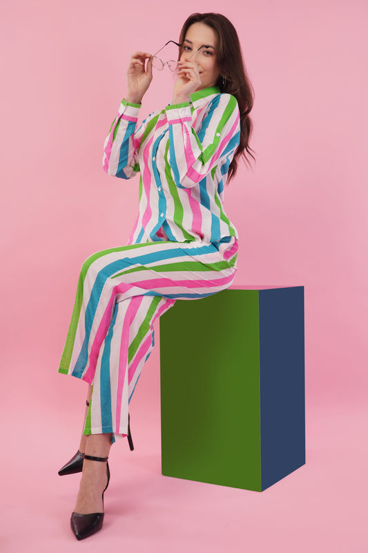 Striped Cotton Shirt & Pant Co-Ord Set