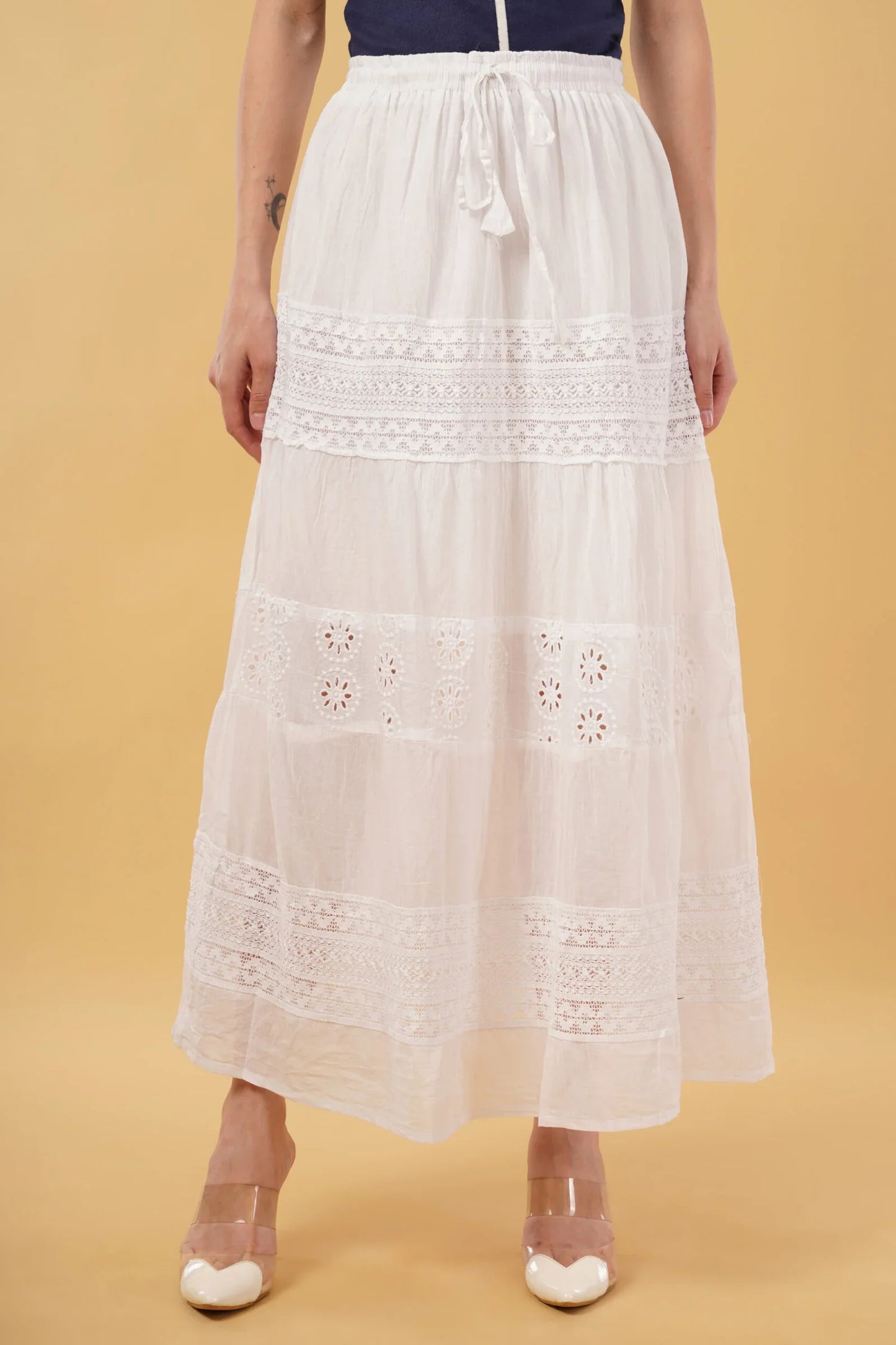 Kiara White A-Line Patch Skirt