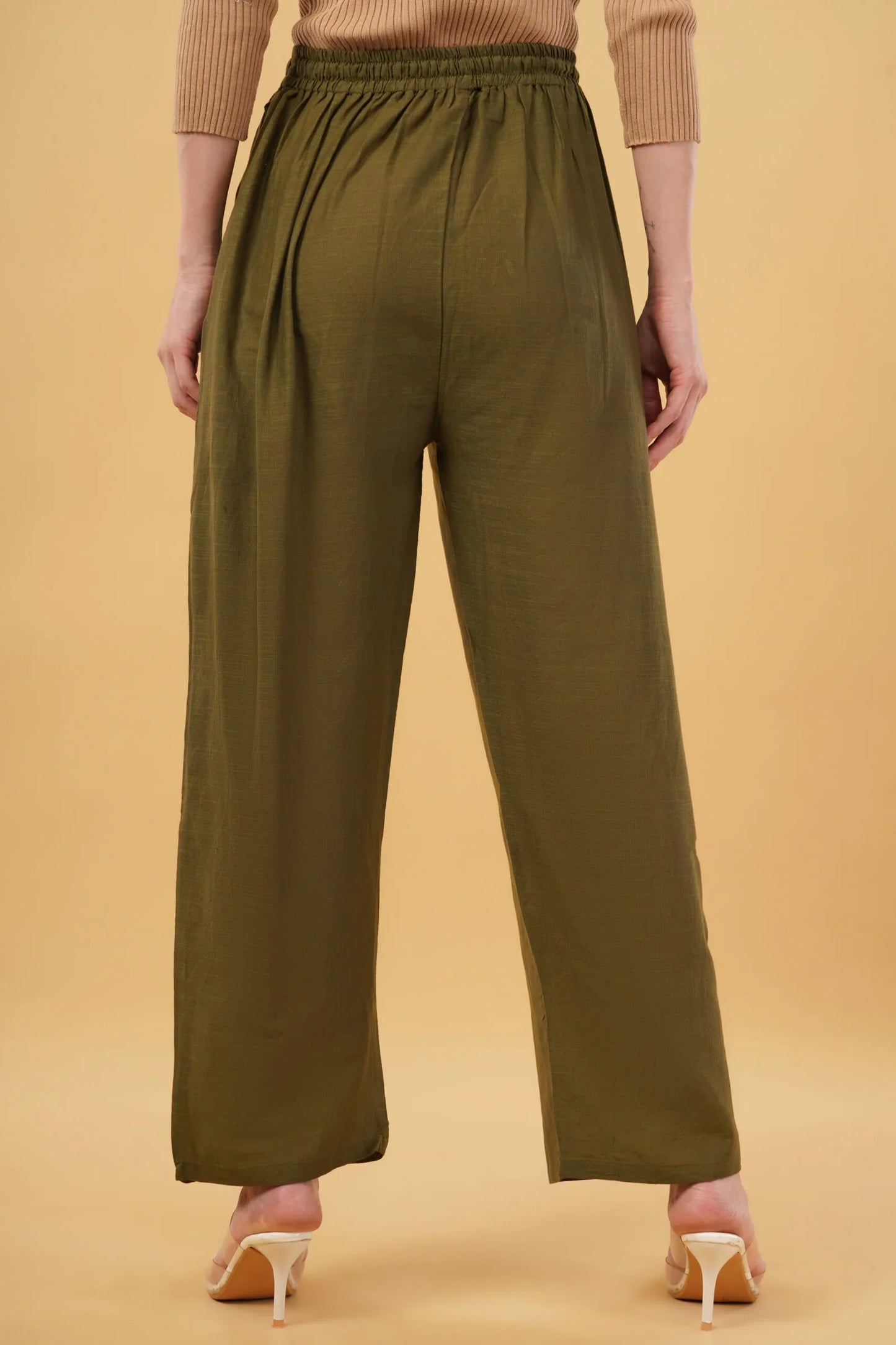 Amira Comfort Fit Olive Green Linen Pant