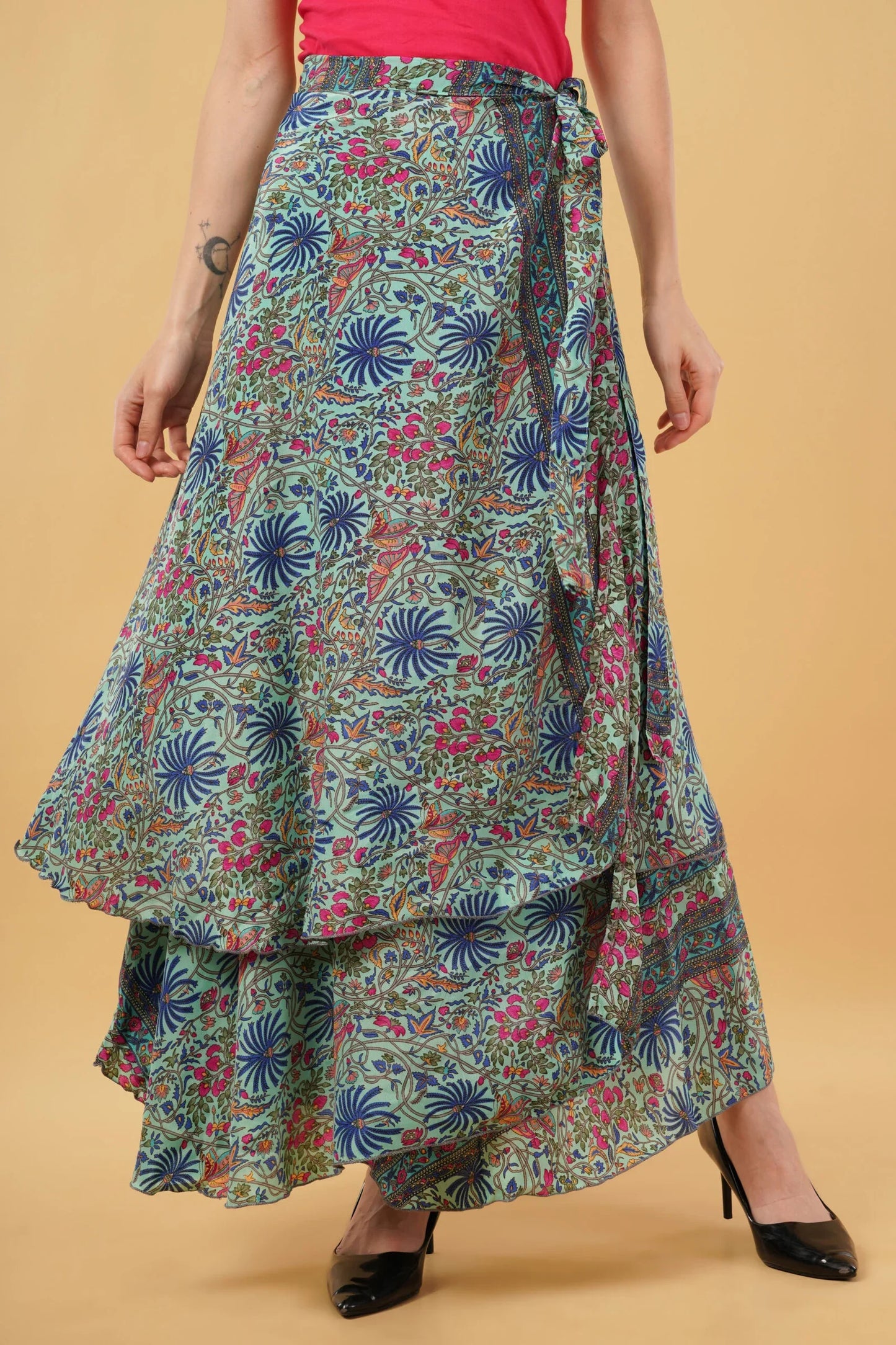 Katy Two Layers Long Wrap-Around Skirt