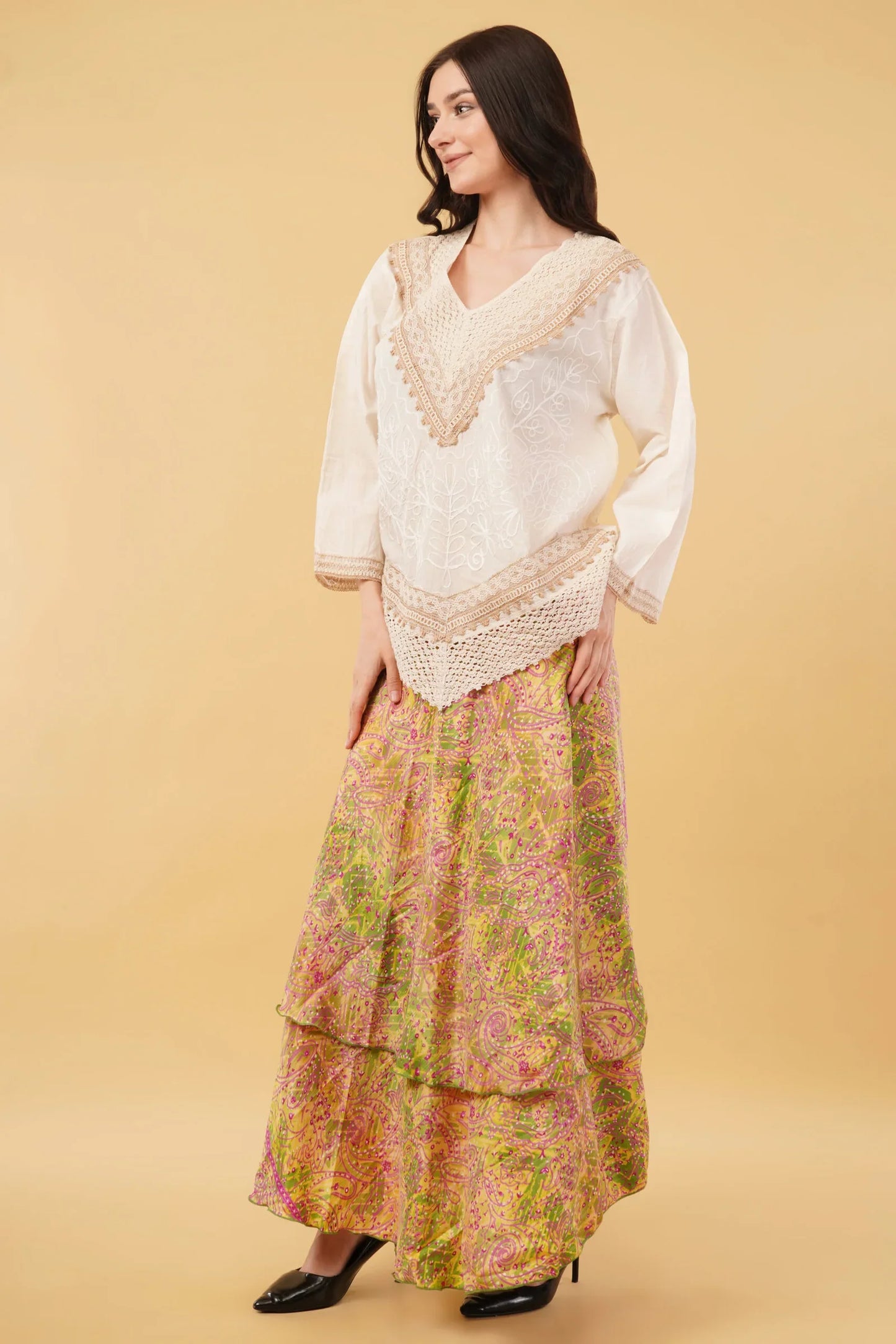 Amaya Embroidered Beige Lace Top