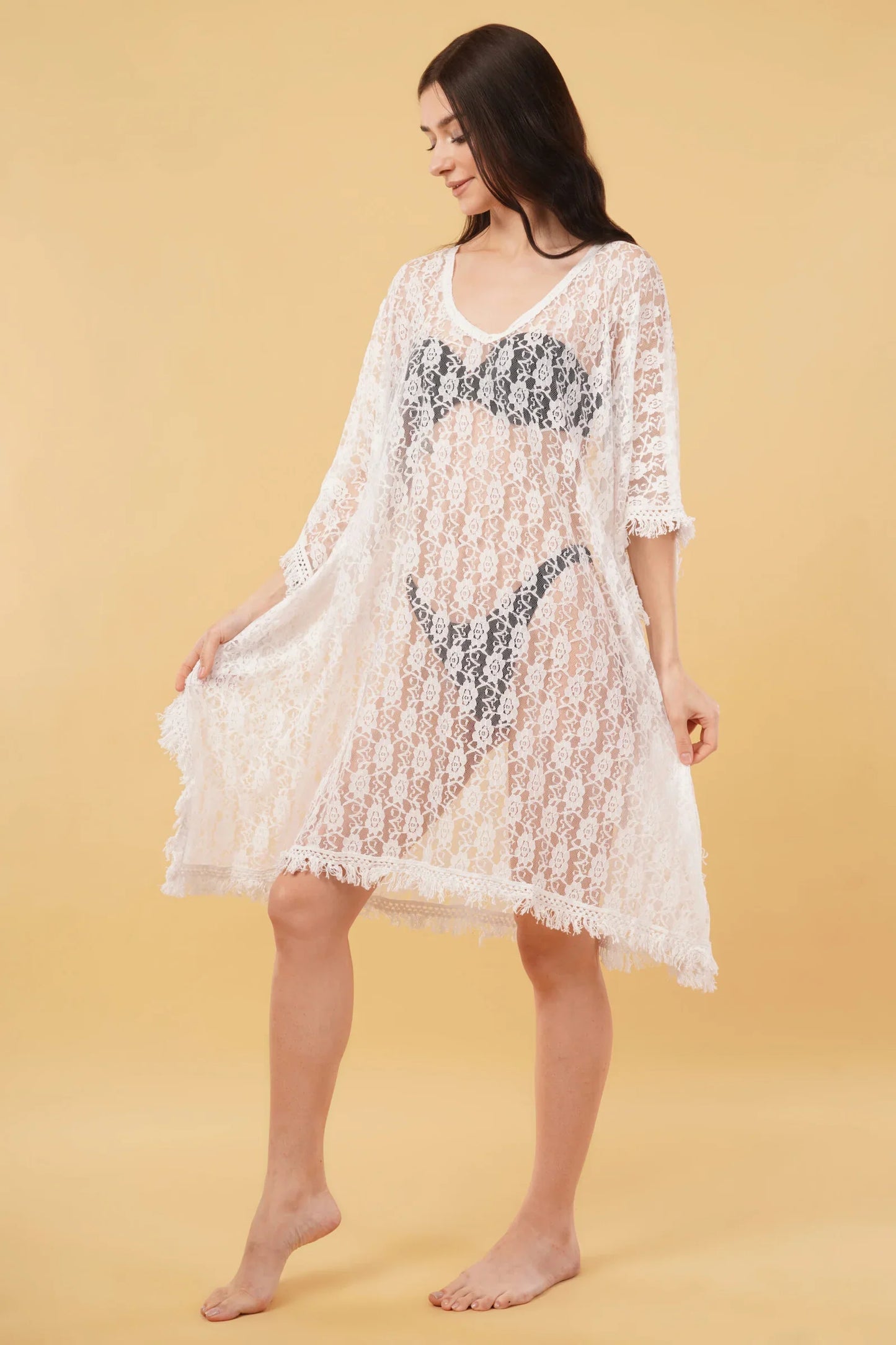 Sirona White Net Beach Kaftan