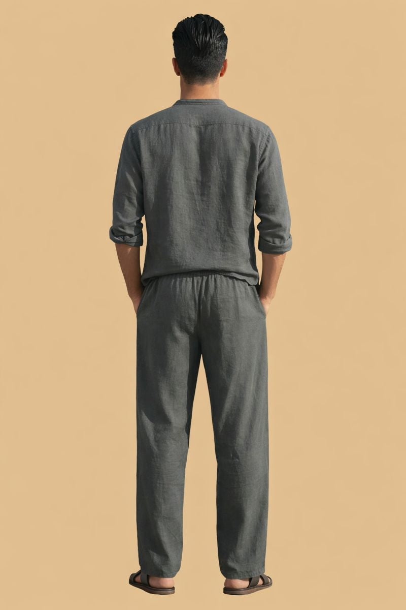 Grey Leisure Linen Men Co-ord Set