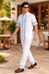 White & Blue Print Leisure Men Co-ord Set
