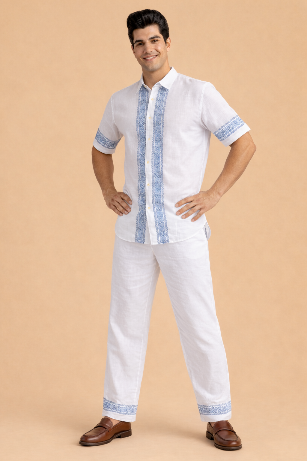 White & Blue Print Leisure Men Co-ord Set