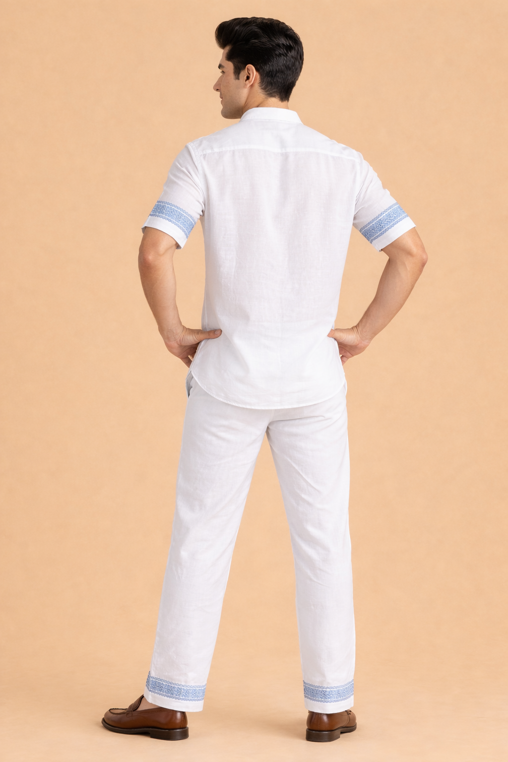 White & Blue Print Leisure Men Co-ord Set