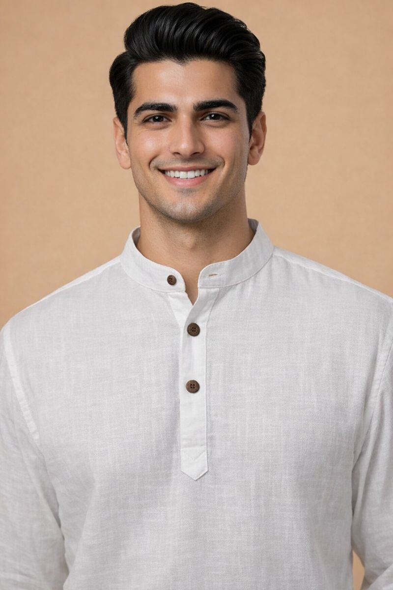 White Leisure Linen Men Co-ord Set