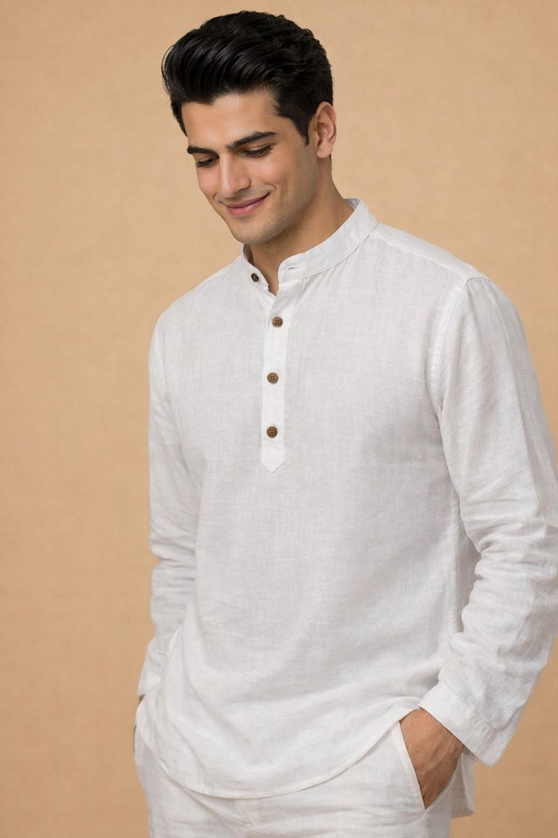 White Leisure Linen Men Co-ord Set