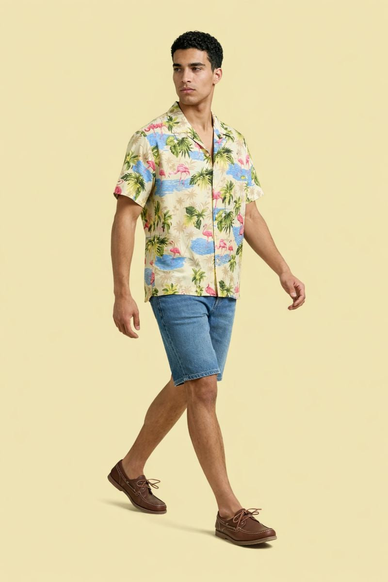 Tropical Flamingo Beach Shirt for Men