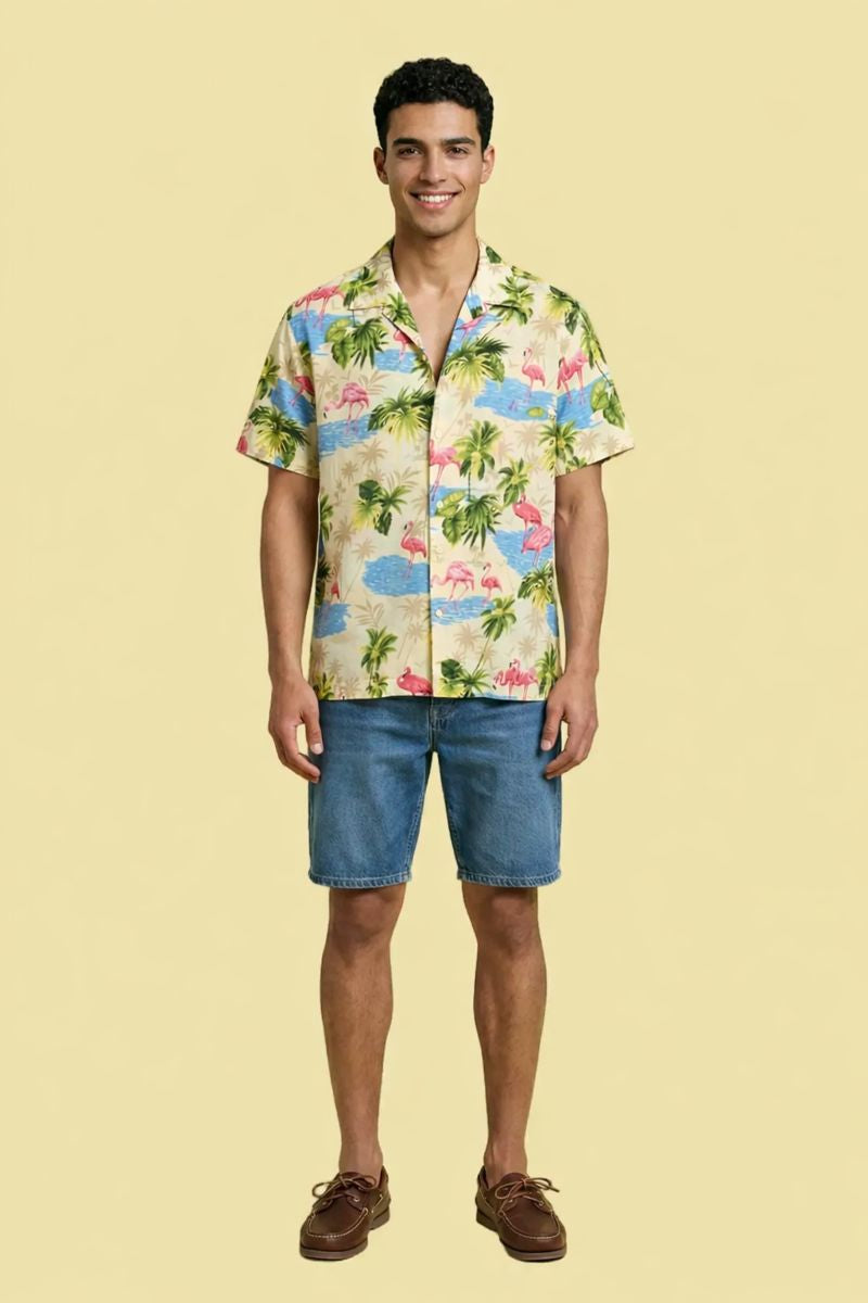 Tropical Flamingo Beach Shirt for Men