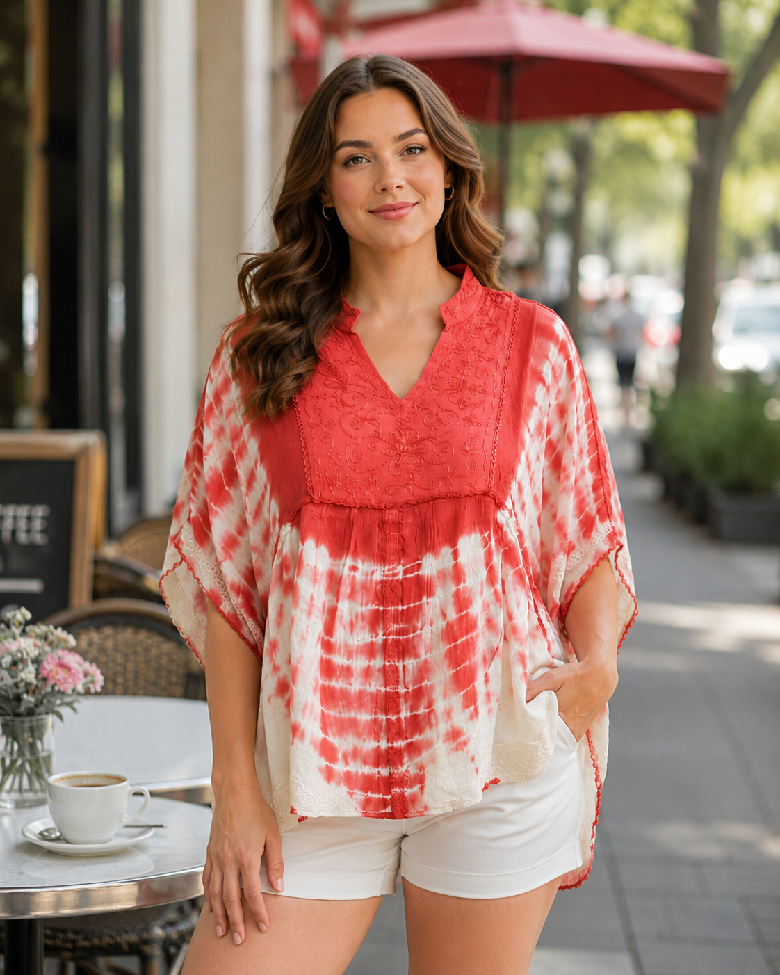 Amy Garnet Embroidered Tie Dye Short Poncho Kaftan Relax Fit