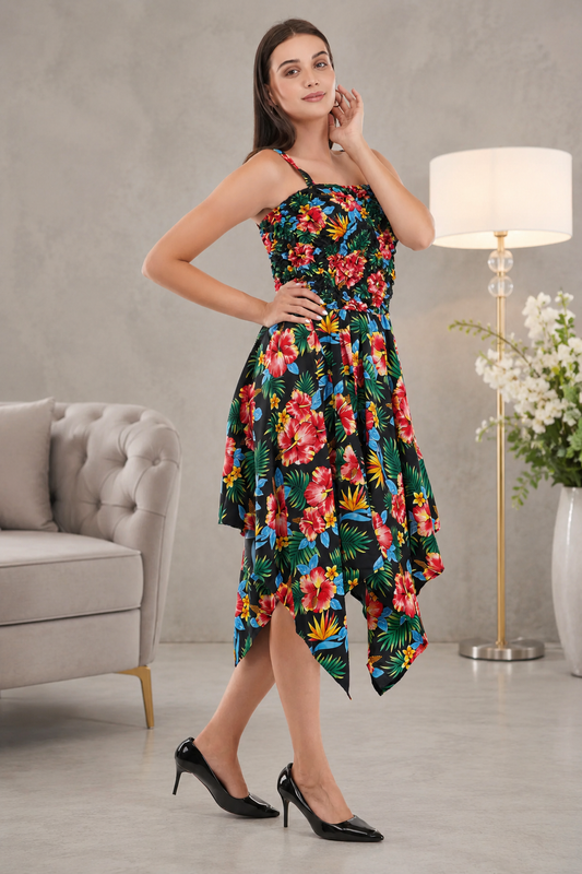 Tropical Paradise Smock Flare Dress     