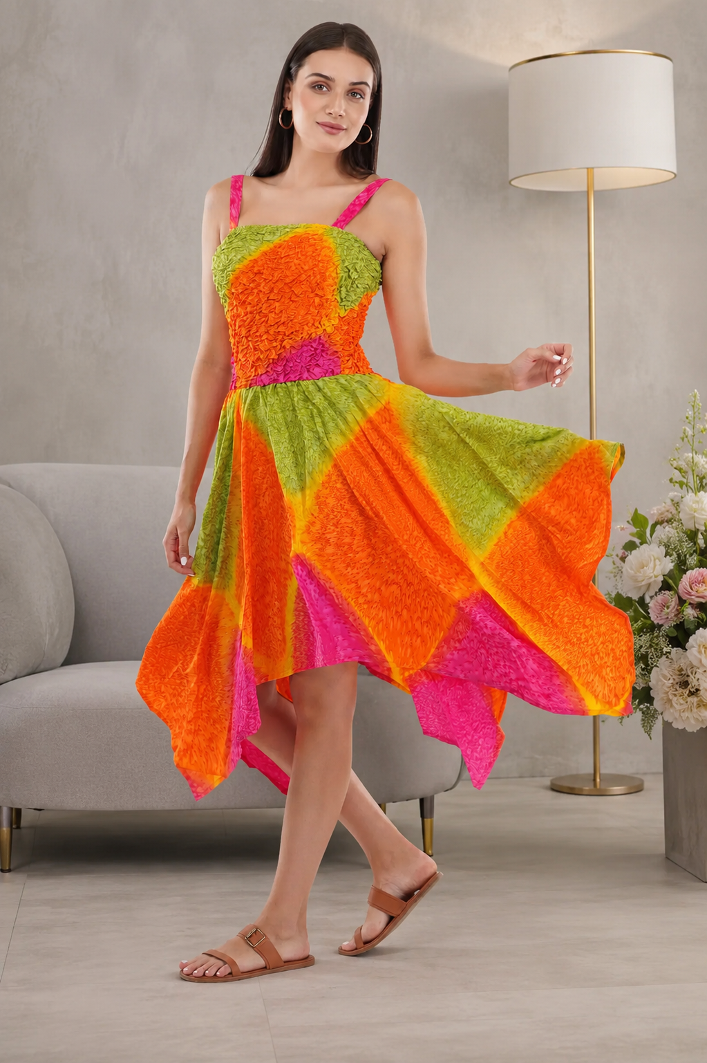 Rainbow Smock Flare Dress      