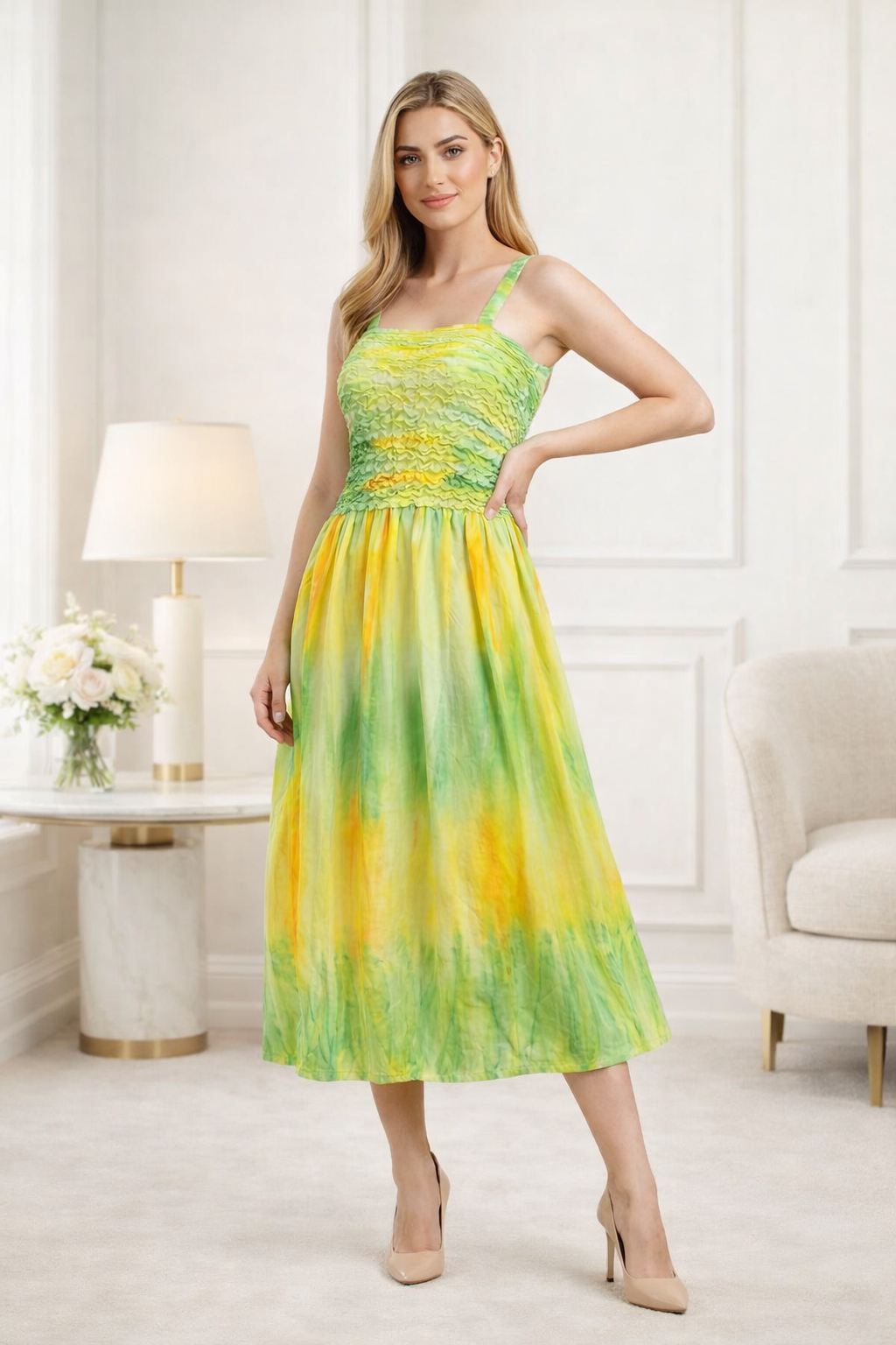 Evergreen Sunshine Tie-Dye Smoke Long Dress
