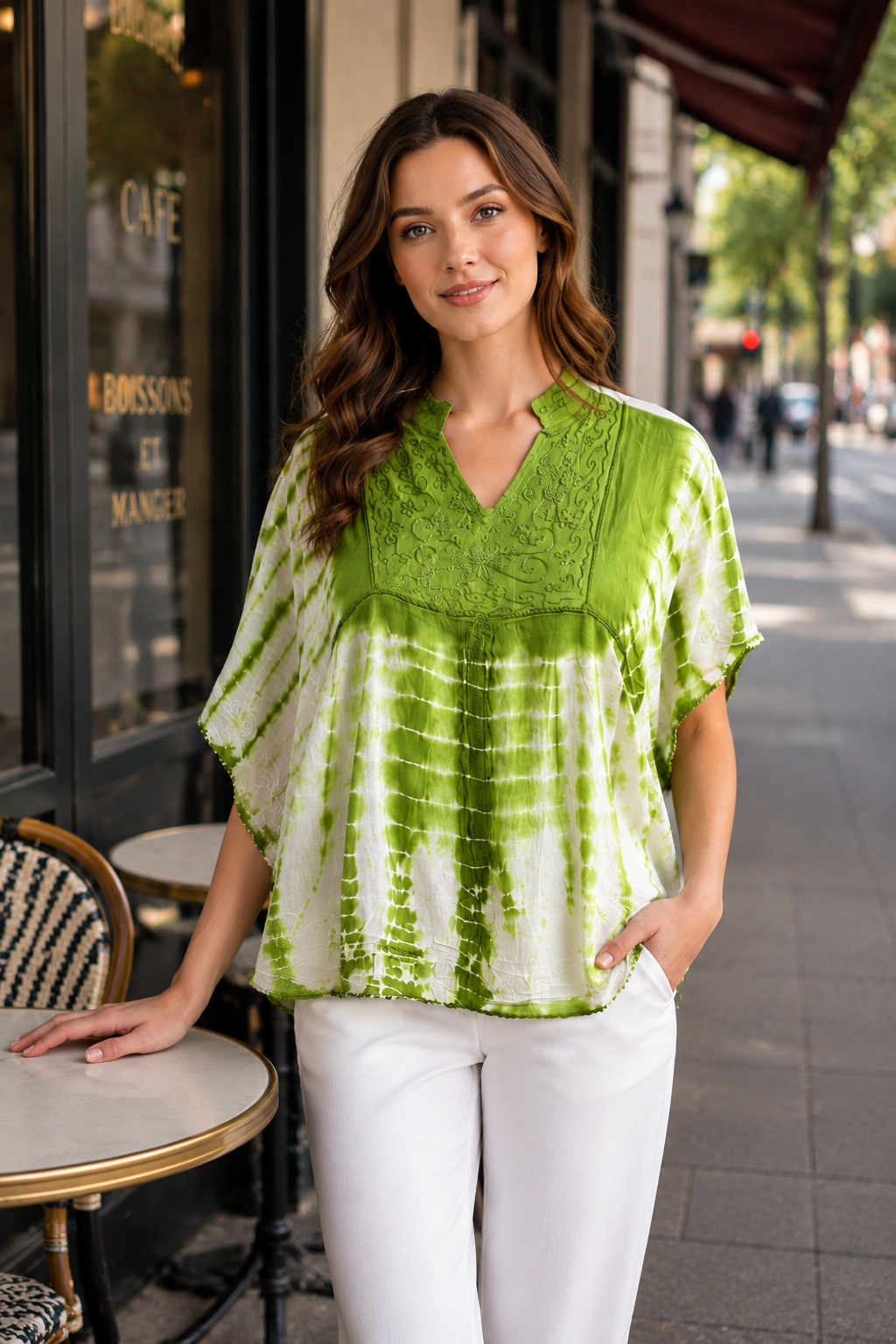 Amy Sage Embroidered Tie Dye Short Poncho Kaftan Relax Fit