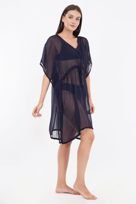 Blue Beach Kaftan with Lace