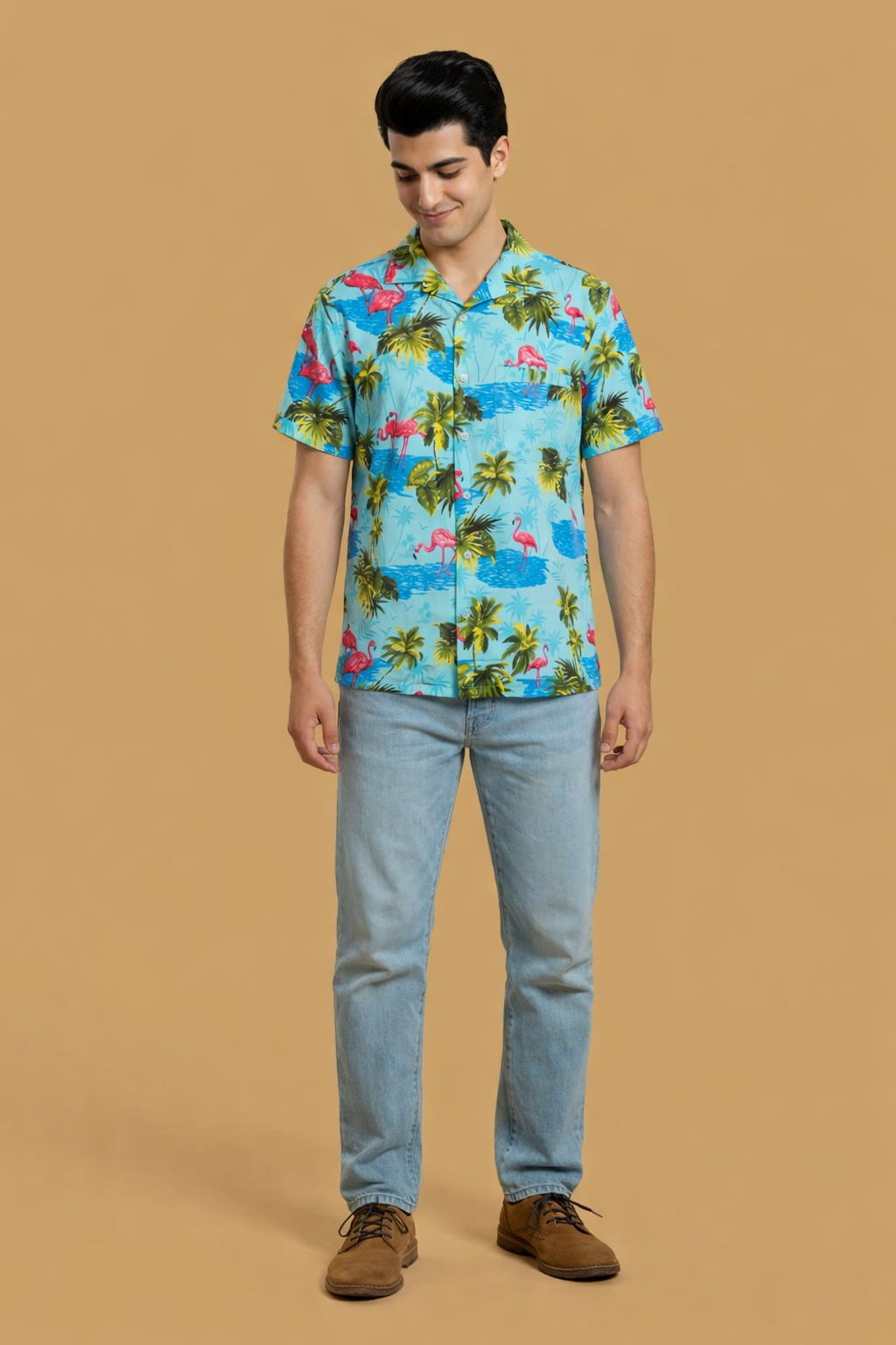 Blue Flamingo Beach Shirt for Men