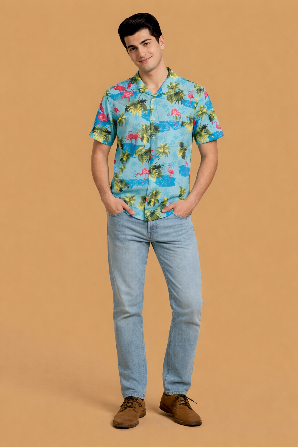 Blue Flamingo Beach Shirt for Men