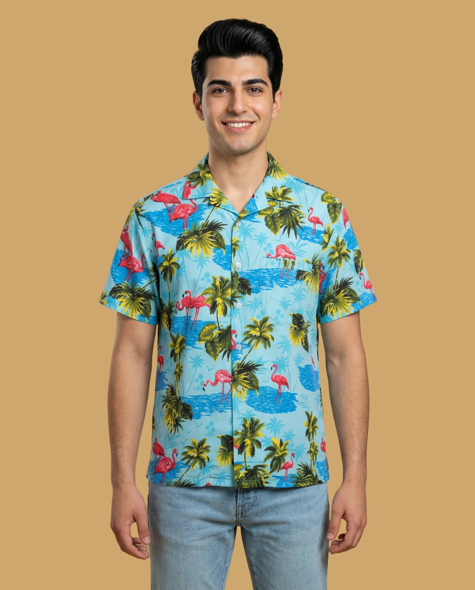 Blue Flamingo Beach Shirt for Men