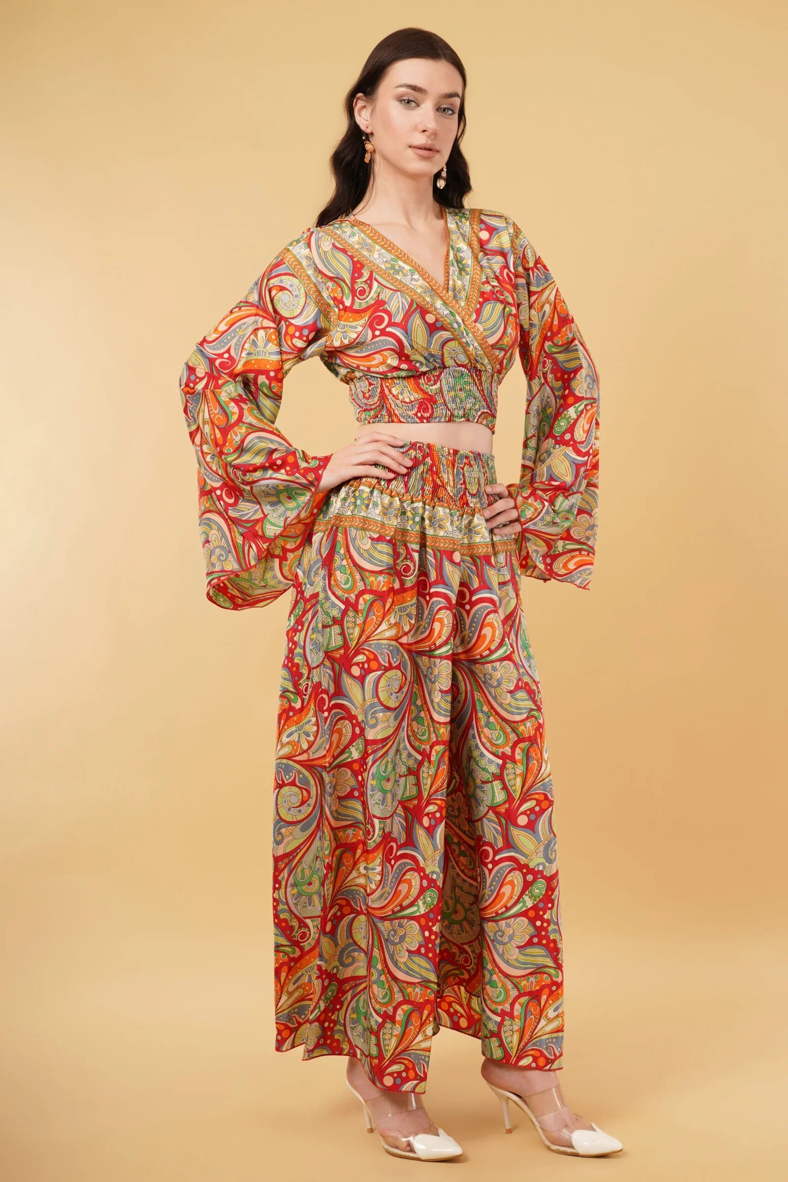 Boho Goddess Bell Sleeve top & Wide Legged Pant Co-Ord Set