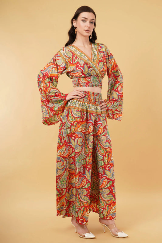 Boho Goddess Bell Sleeve top & Wide Legged Pant Co-Ord Set