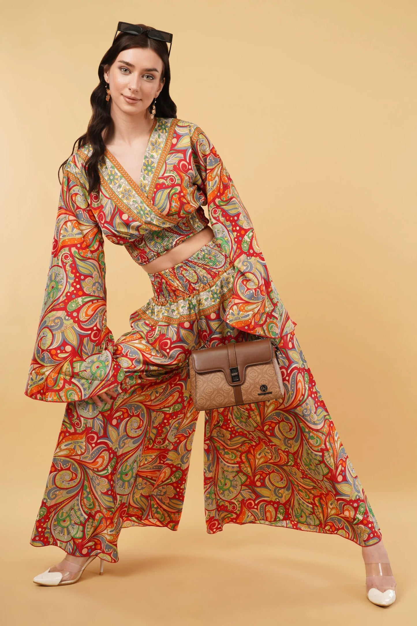Boho Goddess Bell Sleeve top & Wide Legged Pant Co-Ord Set