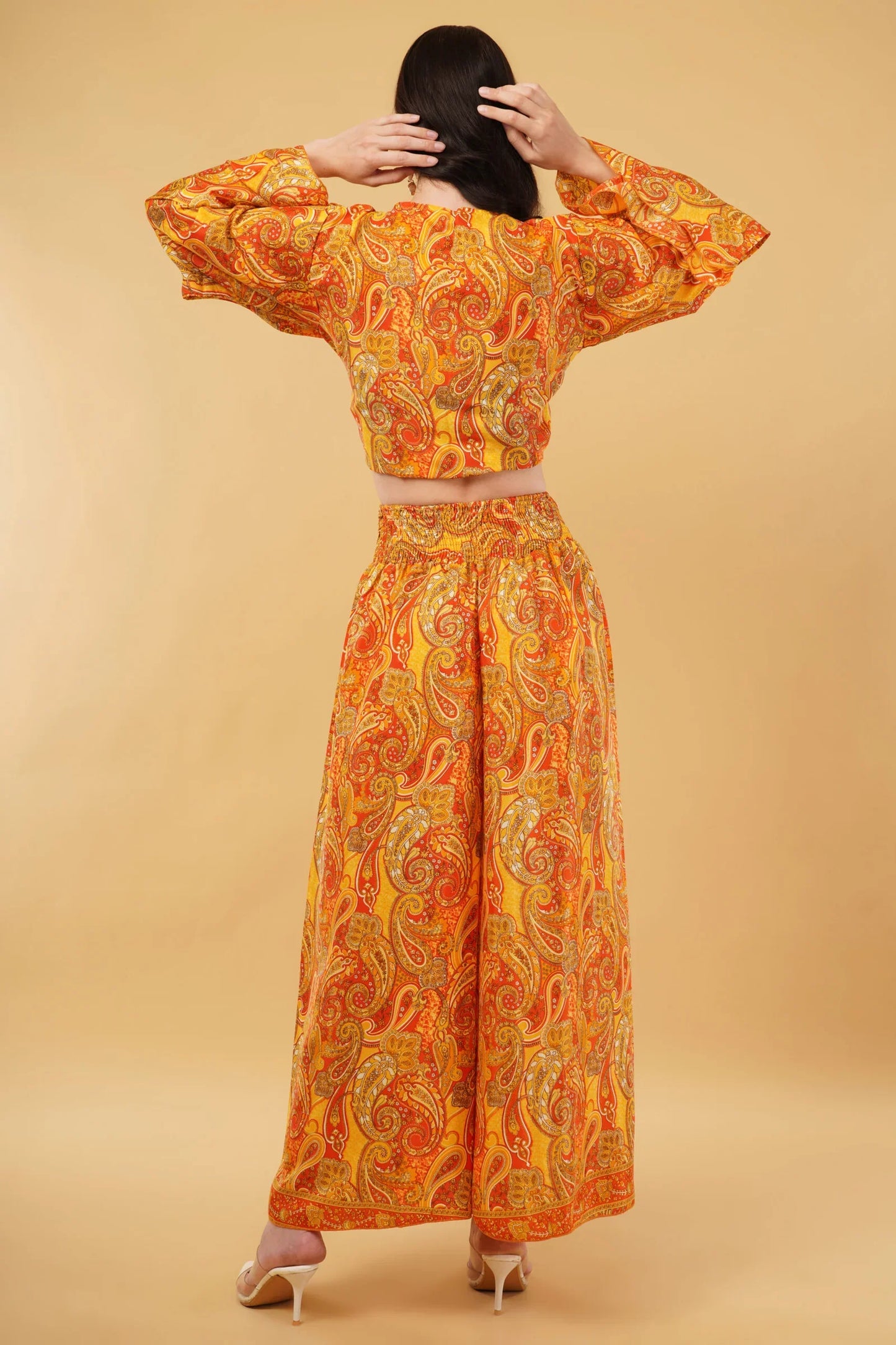 Boho Goddess Bell Sleeve top with Knot & Wide Legged Pant Co-Ord Set