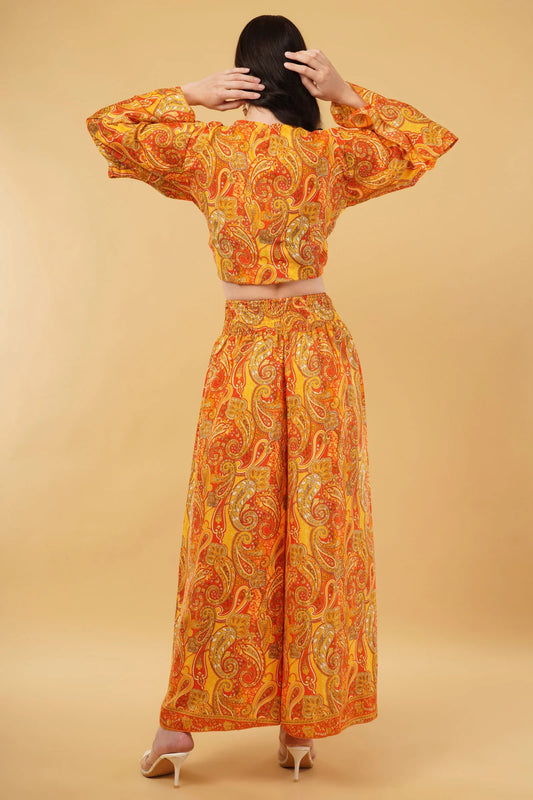 Boho Goddess Bell Sleeve top with Knot & Wide Legged Pant Co-Ord Set