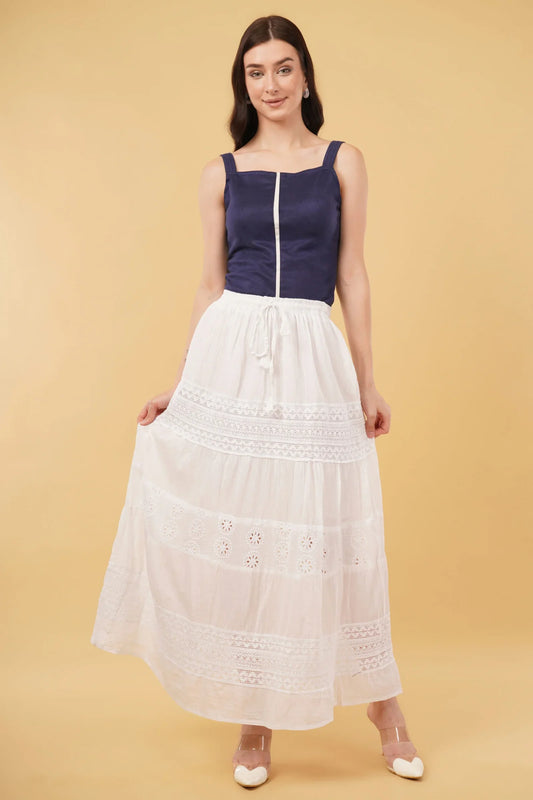 Kiara White A-Line Patch Skirt