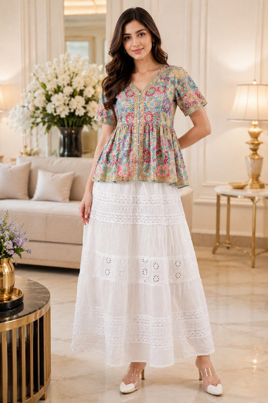 Kiara White A-Line Patch Skirt