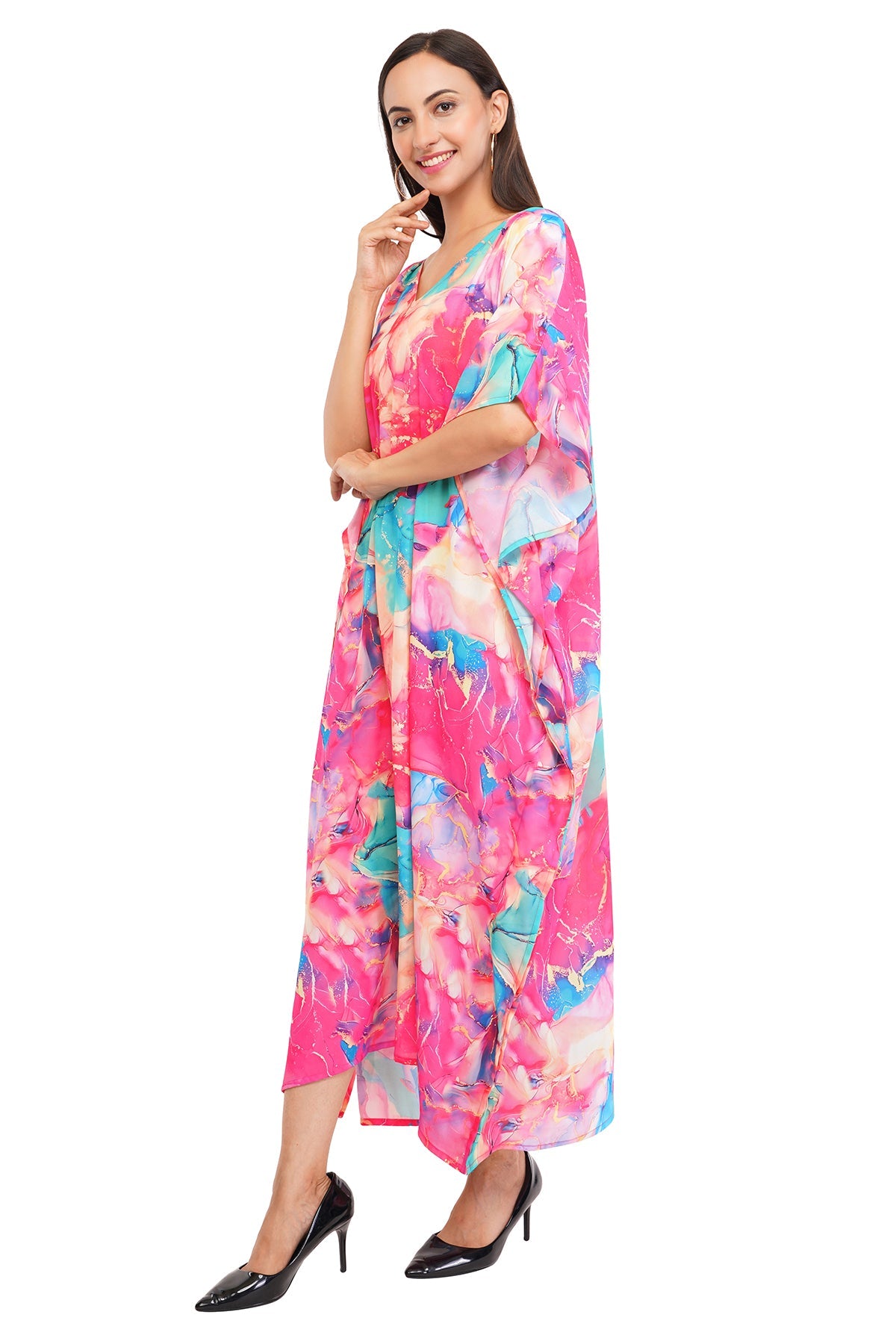 Pink Marbal Long Kaftan with strings on the inside