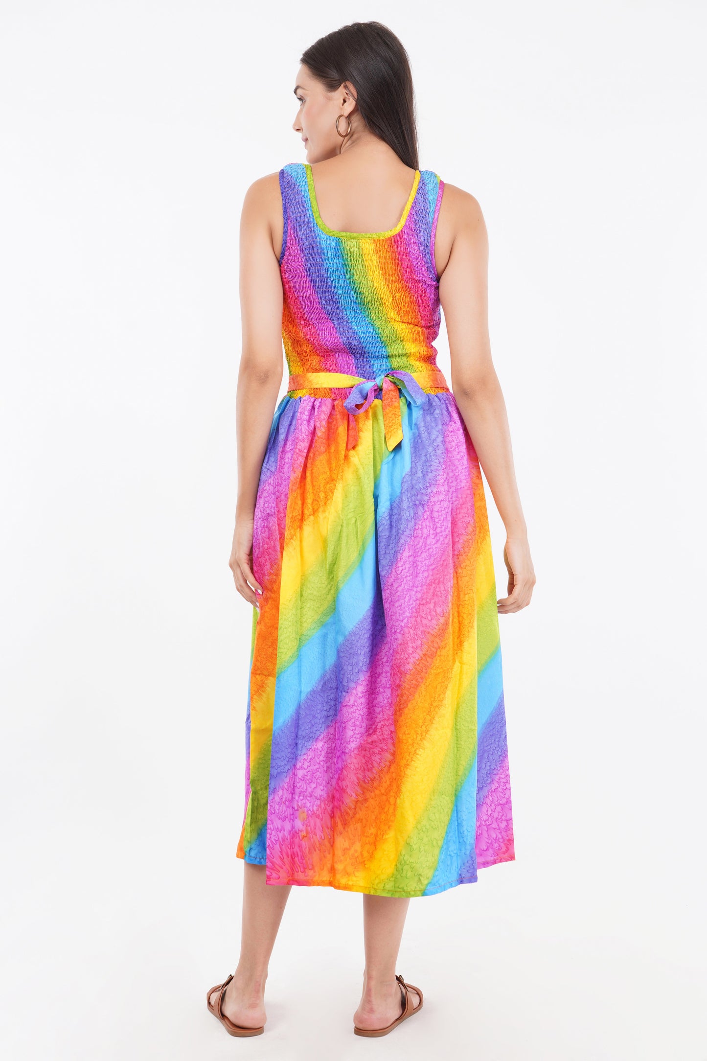 Rainbow Long Smock Dress with Belt