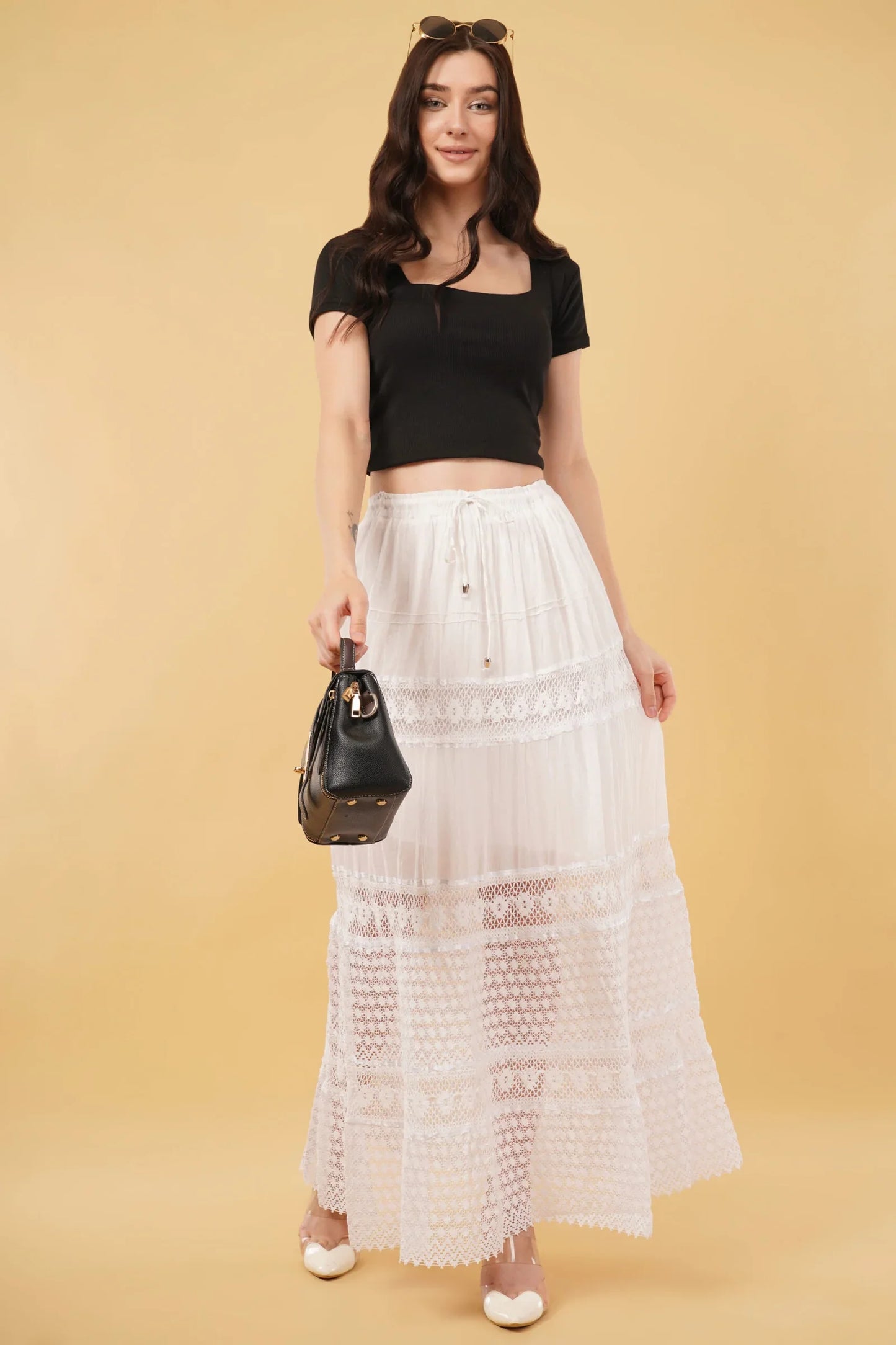 Sierra White A-Line Net Patch Skirt
