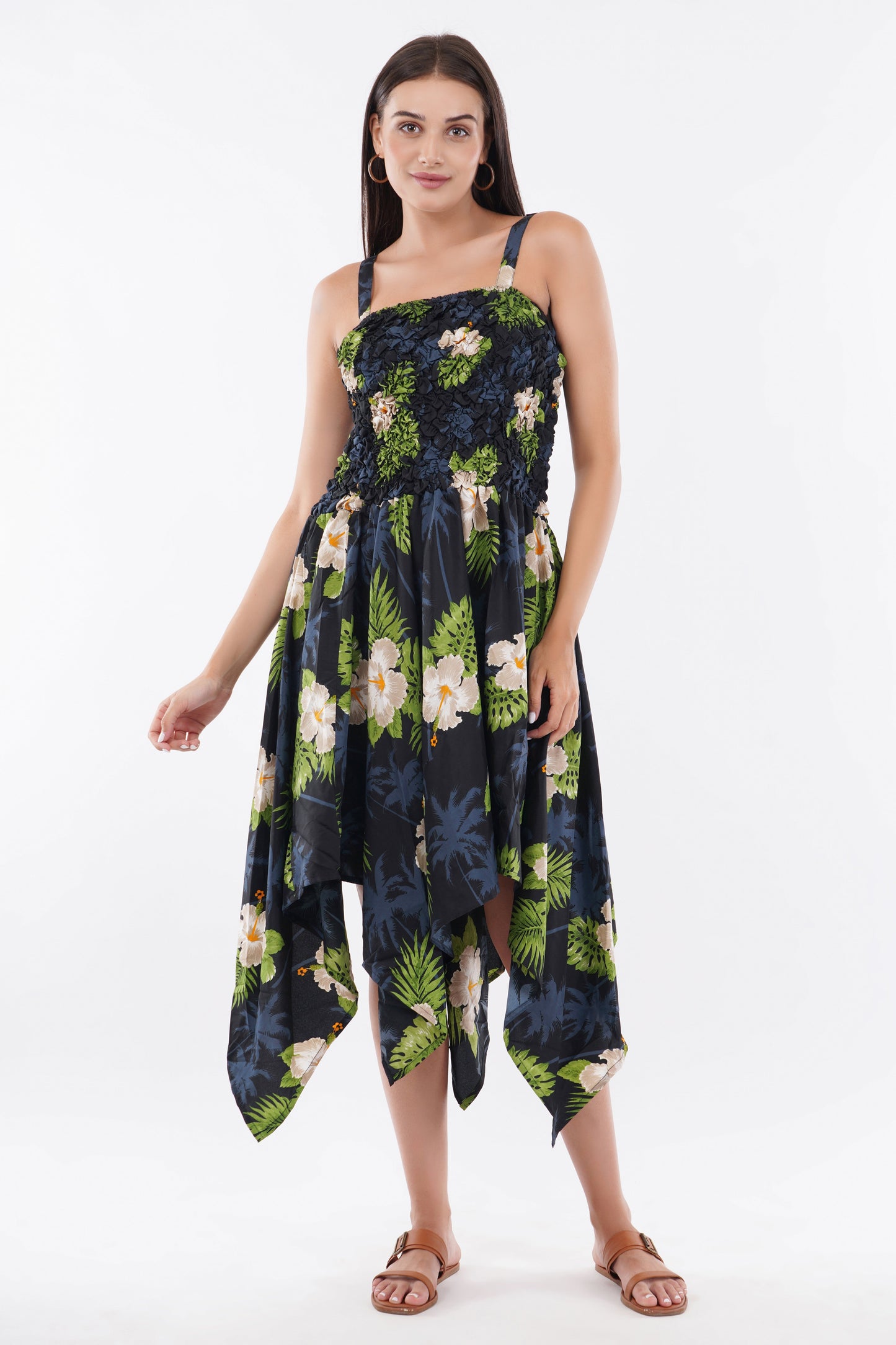 White Flower Smock Flare dress  