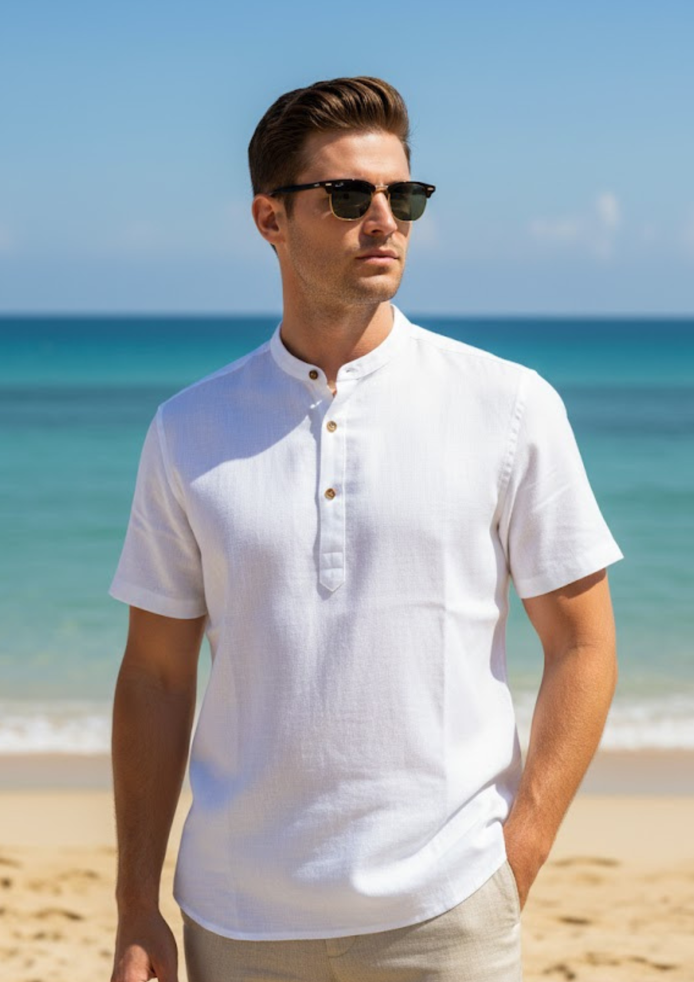 White Leisure Linen Men shirt