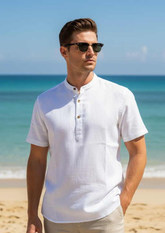 White Leisure Linen Men shirt