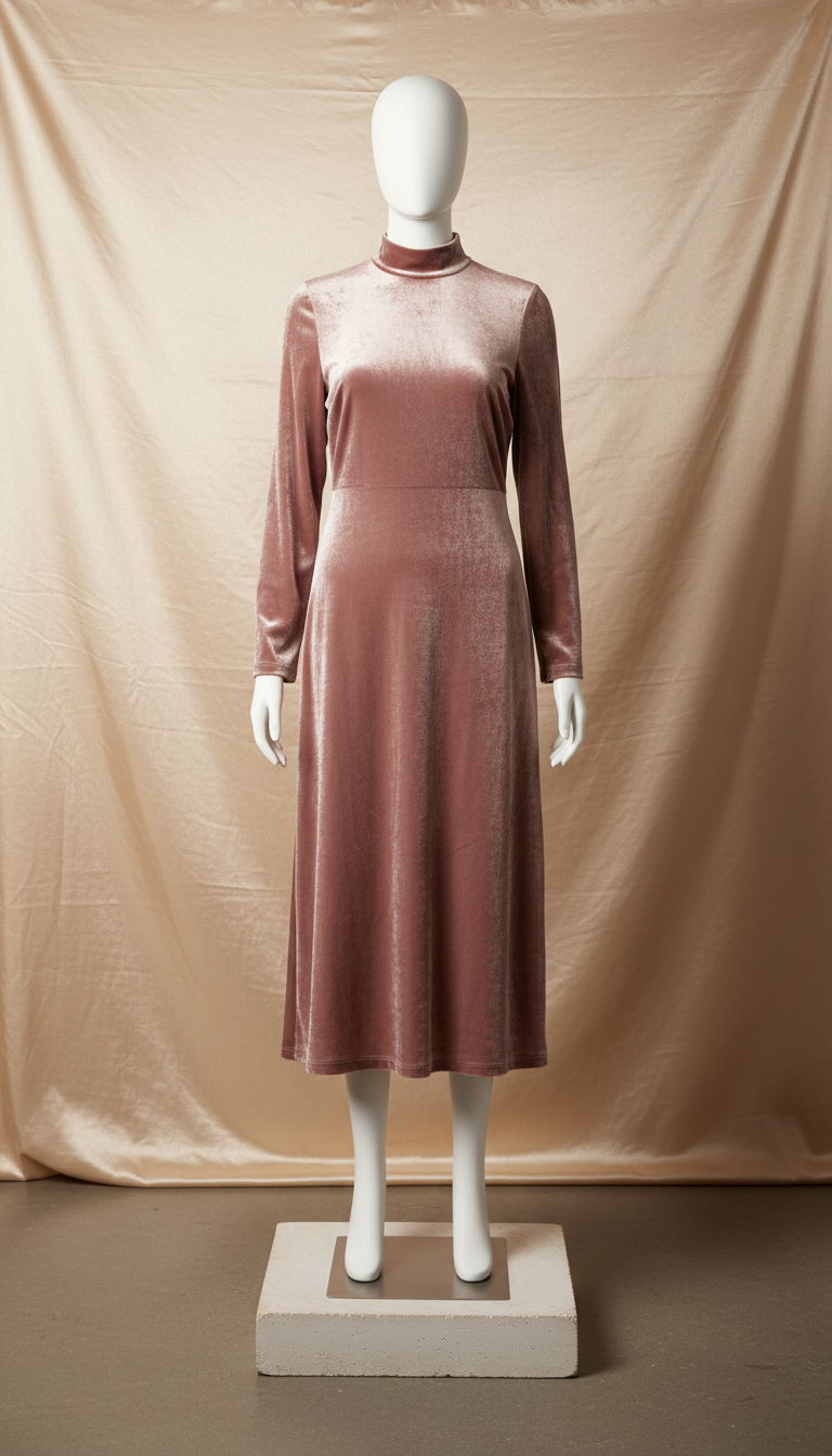 Smoky Rose Velvet Midi Dress