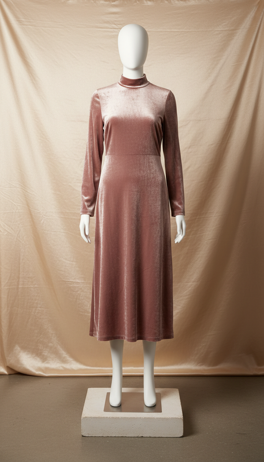 Smoky Rose Velvet Midi Dress