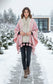 Rose Pink Contrast Check Cape with Faux Fur