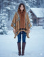 Bronze Contrast Check Cape with Faux Fur