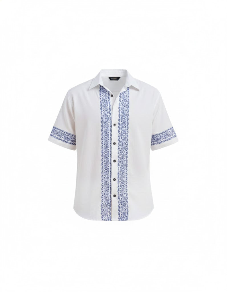 White & Blue Print Leisure Men Co-ord Set