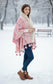 Rose Pink Contrast Check Cape with Faux Fur